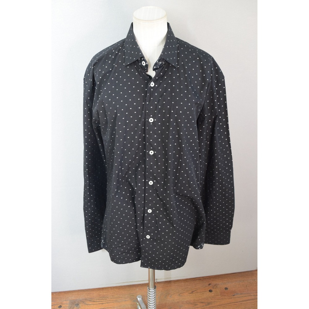 Maceoo Button Down Shirt 4/L Black Jacquard Fibonacci Mens Luxury Cotton